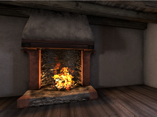 Das Bild zeigt einen längst überbauten romanischen Kamin in der Hauptmannsstube.